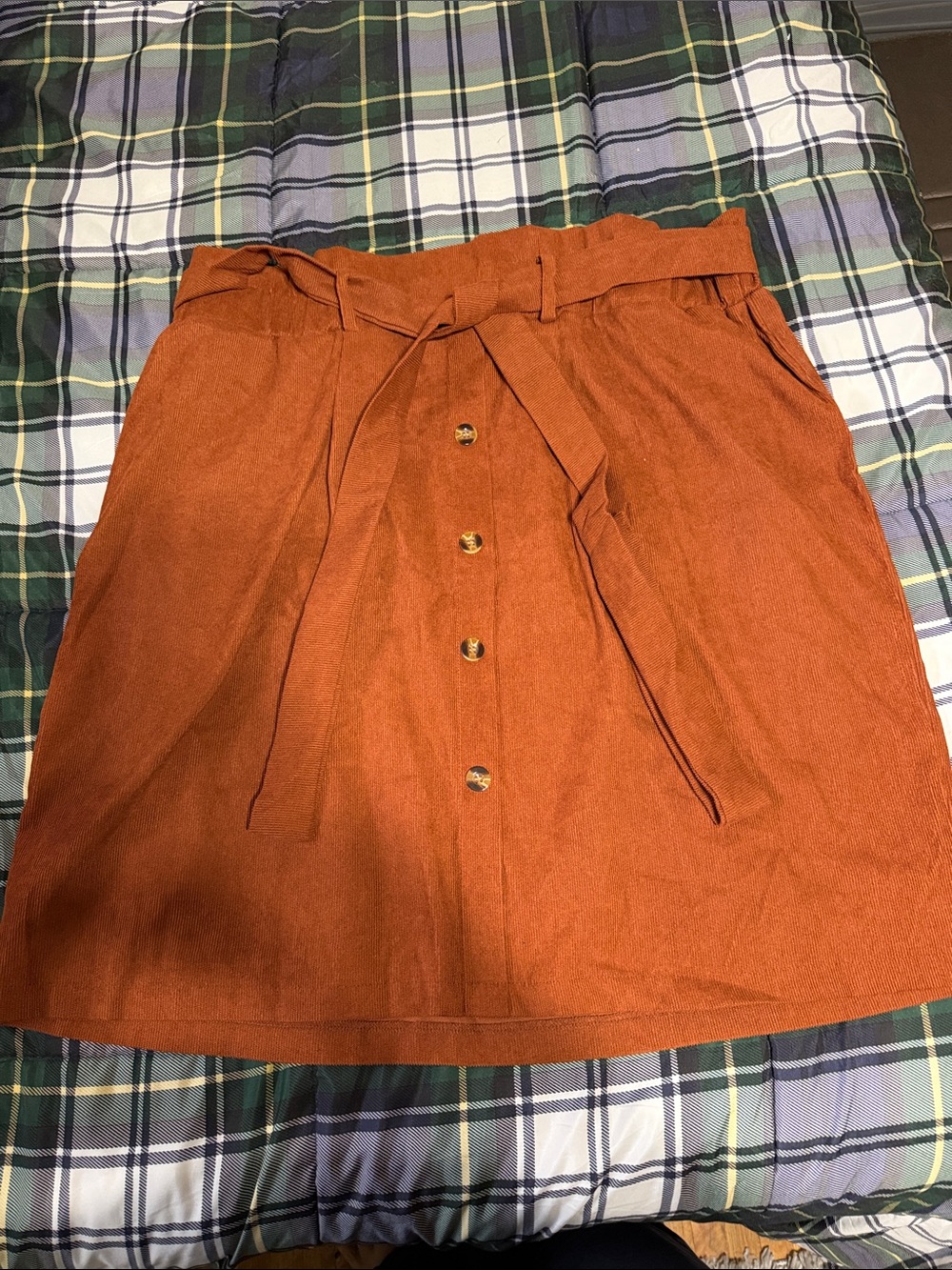 SHEIN Rust Button-Front Mini Skirt with Waist Tie